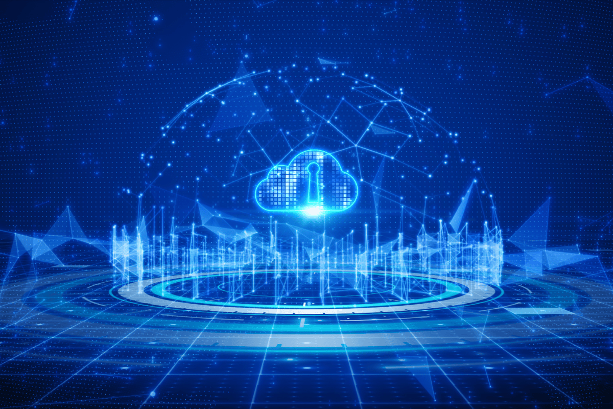 Secure cloud storage and team collaboration platform visual inside a refined product frame